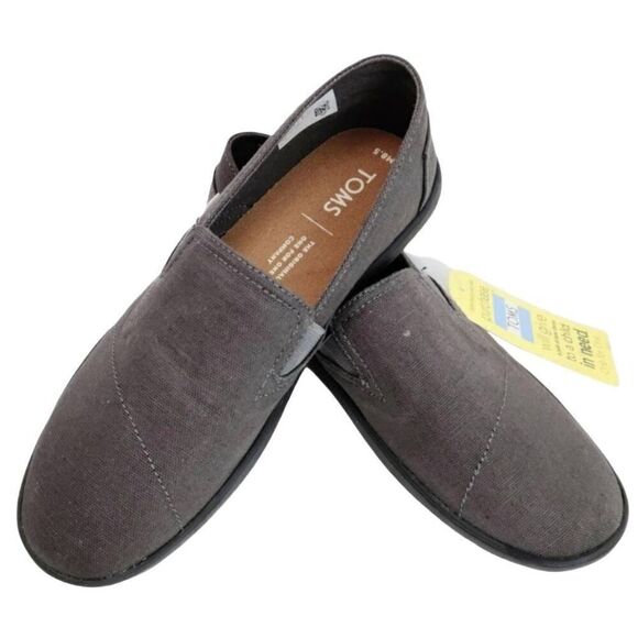 New TOMS Charcoal Pico Canvas Loafer Flat Sneakers Size 8.5 Slip on Round Toes - Picture 7 of 14